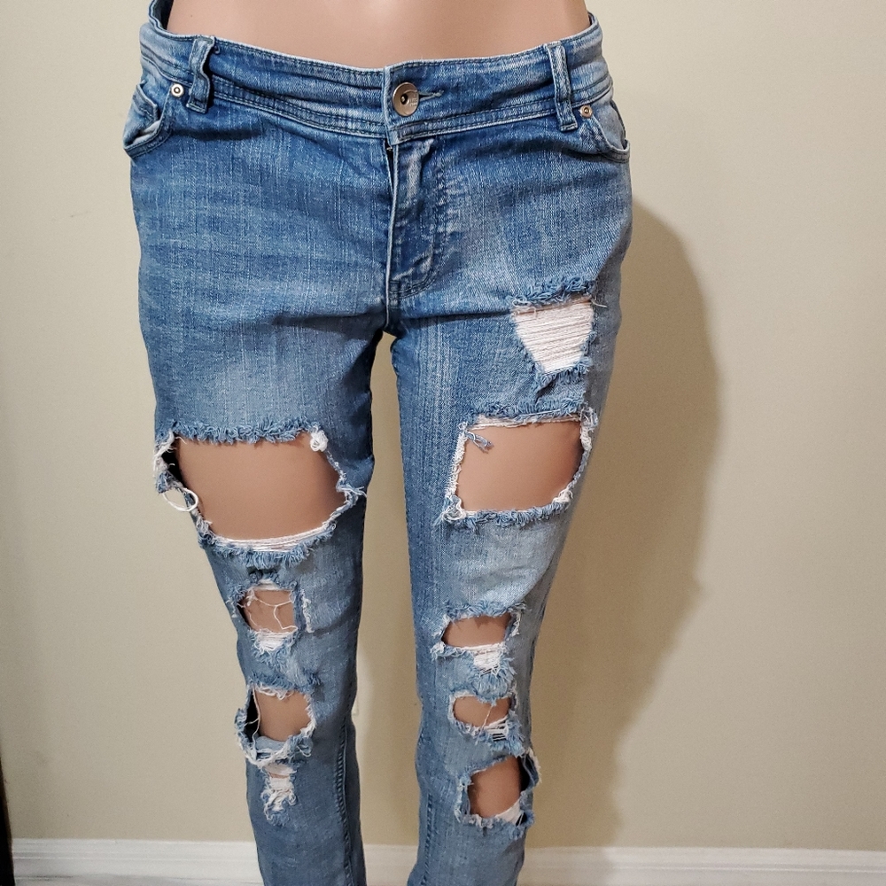 Distressed Blue Jeans